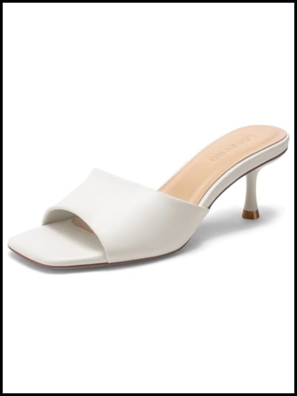 Faux Leather Kitten Heel Square Toe Mules Sandals Slip On Comfort Heels for